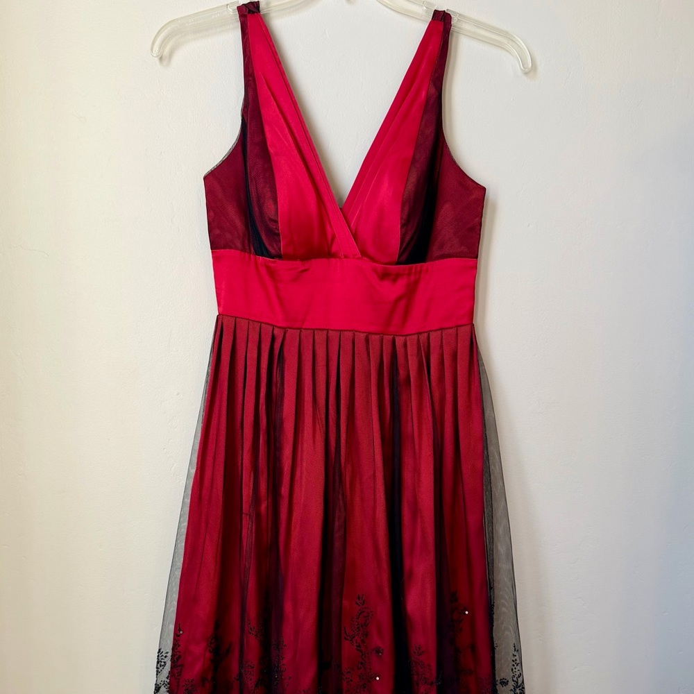 Metaphor Red and Black Embellished Satin Dress, Size 10 - Picture 2 of 7